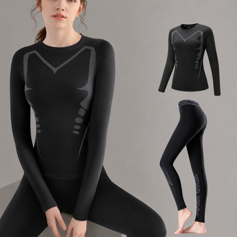 Ensemble de sous-vêtements de ski doublé en polaire pour femme - Haut et legging thermiques