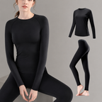 Fleece Lined Ski Base Layer Set Women - Thermal Top and Leggings