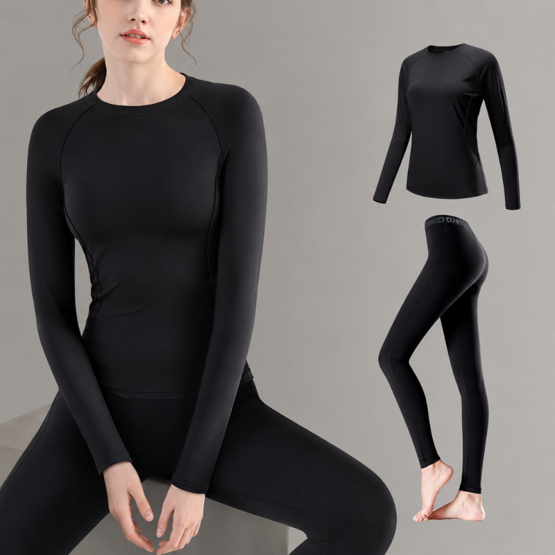 Ensemble de sous-vêtements de ski doublé en polaire pour femme - Haut et legging thermiques