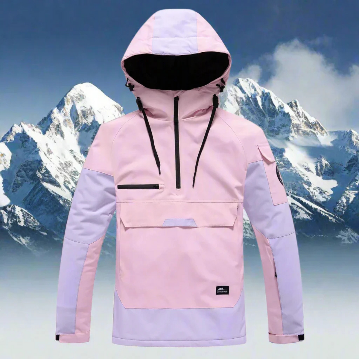 Hooded Ski Jacket - Half-Zip Snowboard Anorak-Frozenoir-Pink-s-