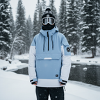 Hooded Ski Jacket - Half-Zip Snowboard Anorak-Frozenoir-Sky Blue-s-