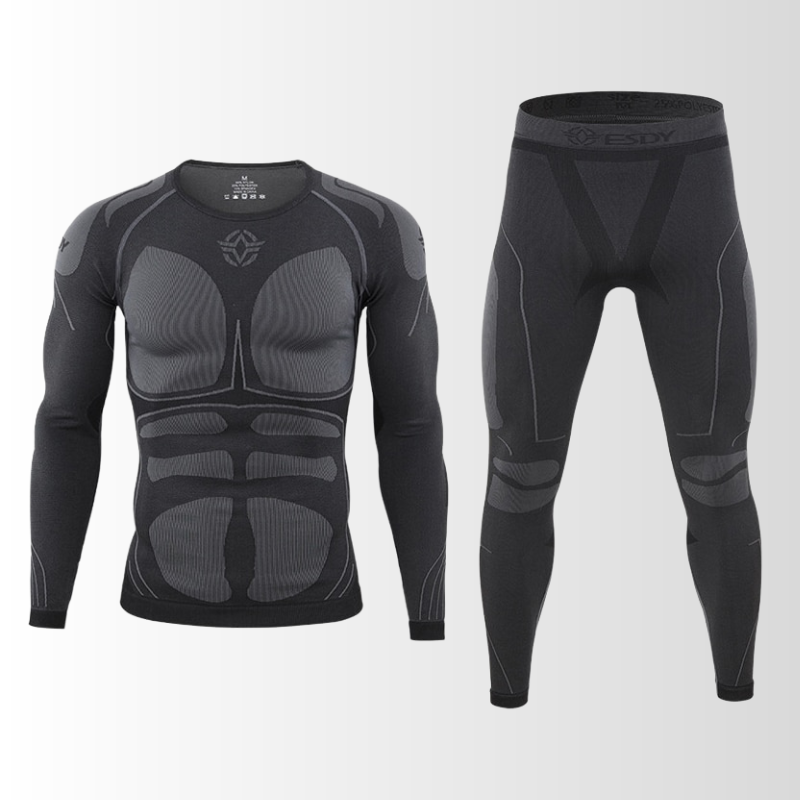 Men's Ski Base Layer Set - Thermal Underwear Top & Bottoms-Frozenoir-Black-s-