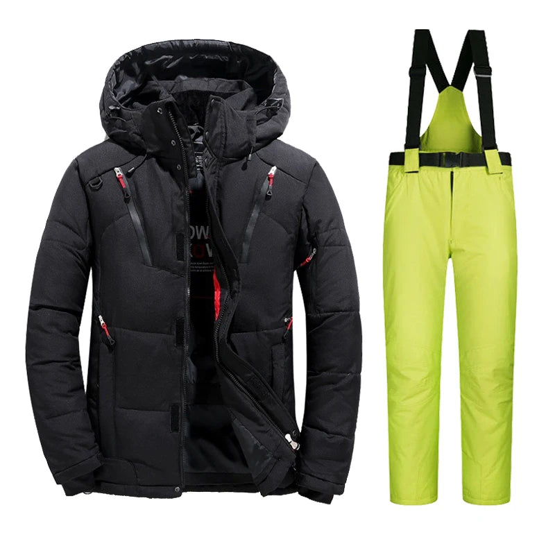 Men's Ski Suit - Insulated Ski Jacket & Pants Set-Frozenoir-Black/Lime Green-m-