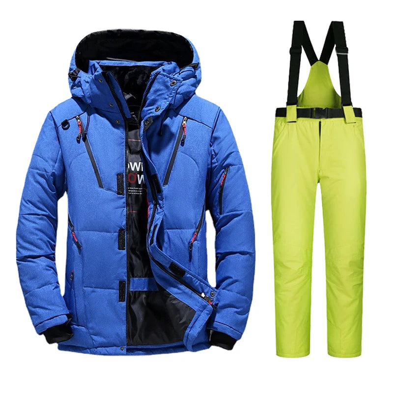 Men's Ski Suit - Insulated Ski Jacket & Pants Set-Frozenoir-Blue/Lime Green-m-