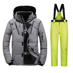 Men's Ski Suit - Insulated Ski Jacket & Pants Set-Frozenoir-Gray/Lime Green-m-