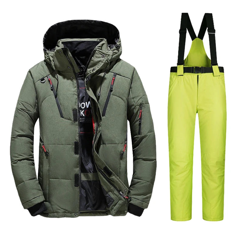Men's Ski Suit - Insulated Ski Jacket & Pants Set-Frozenoir-Green-m-
