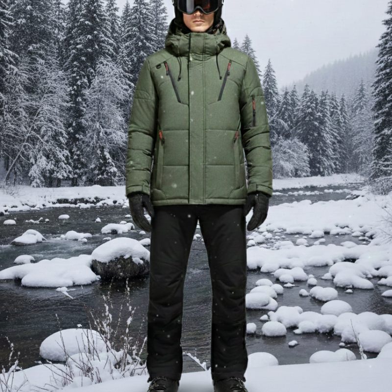 Men's Ski Suit - Insulated Ski Jacket & Pants Set-Frozenoir-Green/Black-m-