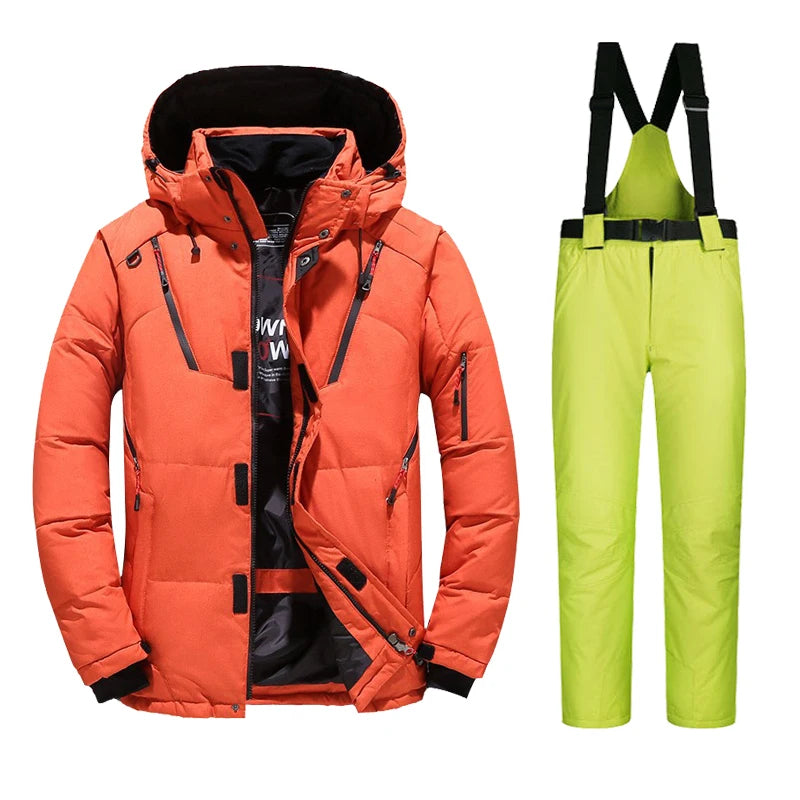 Men's Ski Suit - Insulated Ski Jacket & Pants Set-Frozenoir-Red/Lime Green-m-