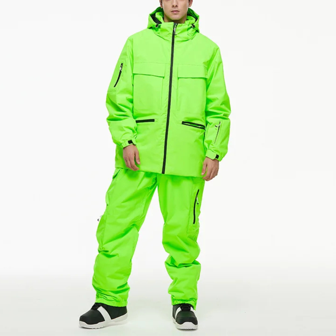 Men's Ski Suit - Waterproof Ski Jacket & Pants Set-Frozenoir-Green-s-