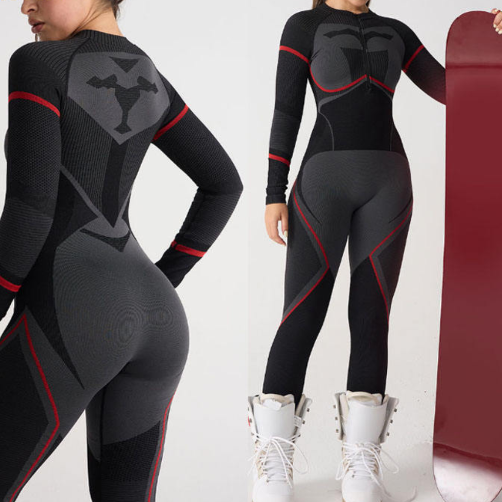 Ski-Baselayer-Set für Damen Schwarz – Thermo-Unterwäsche Top und Hose