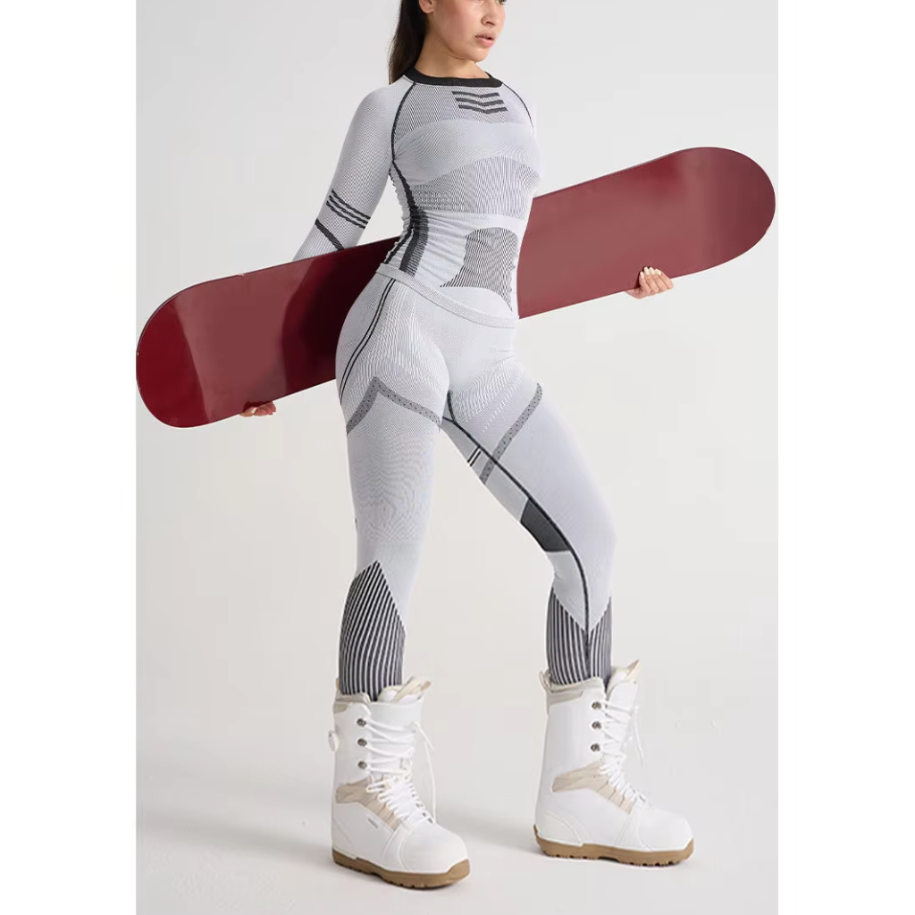 Ensemble de sous-couche de ski femme gris clair - Haut et pantalon thermiques