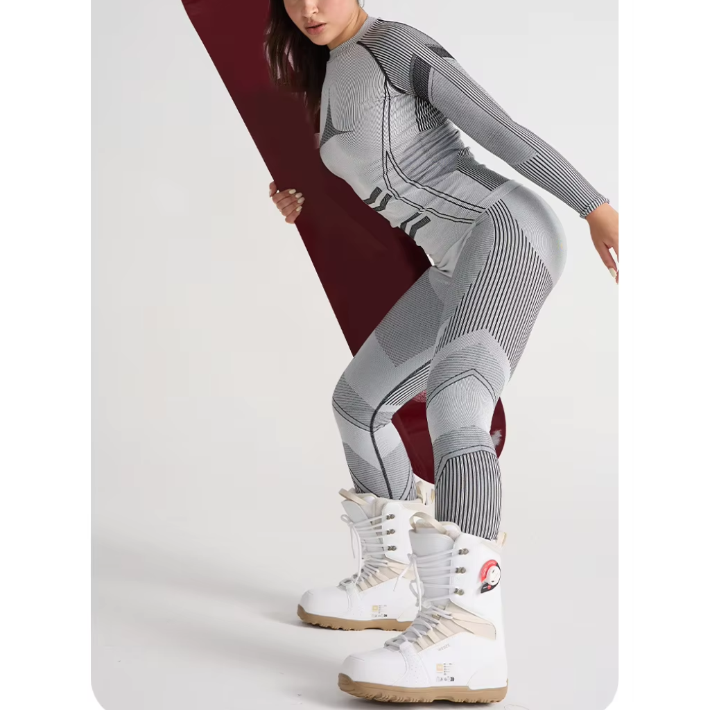 Ensemble de sous-couche de ski femme gris clair - Haut et pantalon thermiques