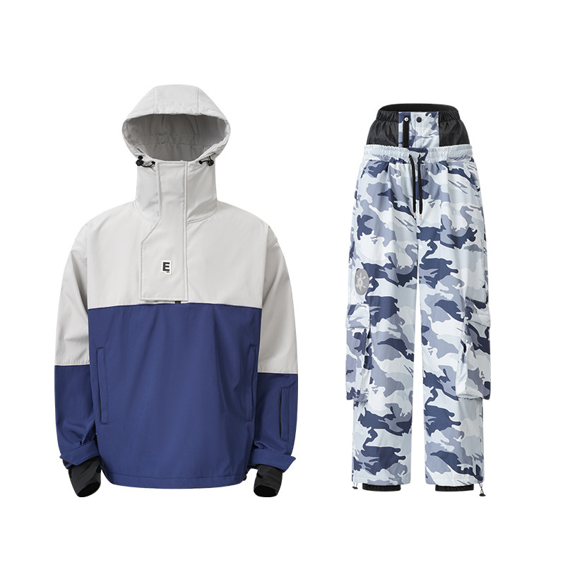 Combinaison de snowboard pour homme - Veste anorak à enfiler et pantalon de ski camouflage - Tenue de ski imperméable