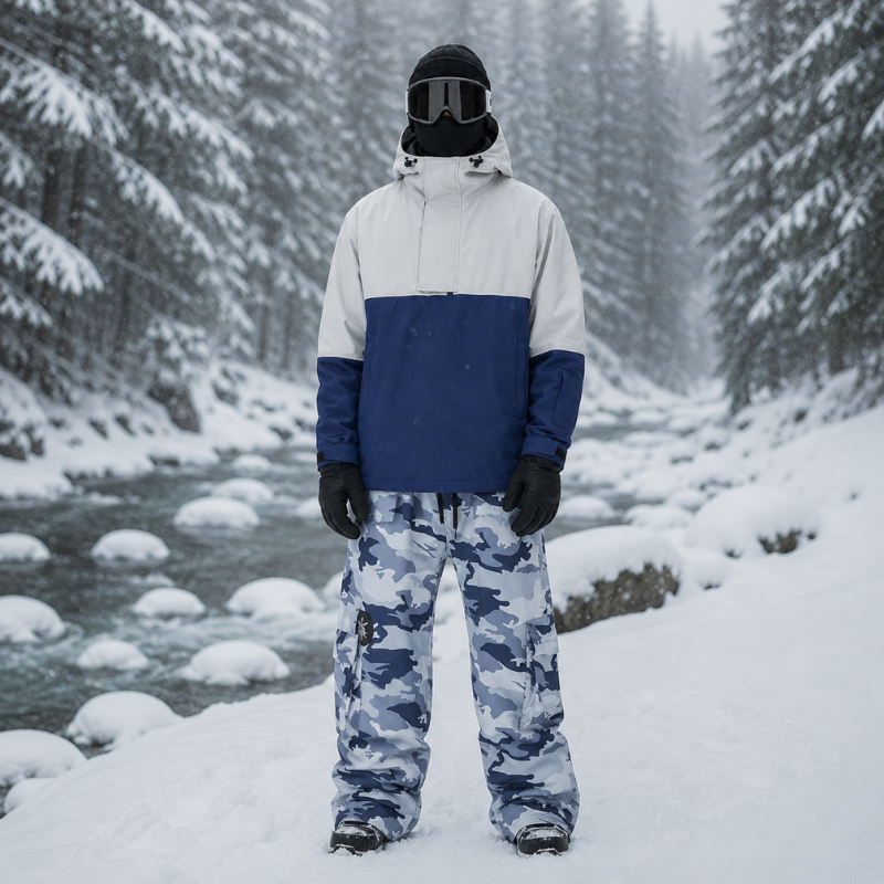 Combinaison de snowboard pour homme - Veste anorak à enfiler et pantalon de ski camouflage - Tenue de ski imperméable