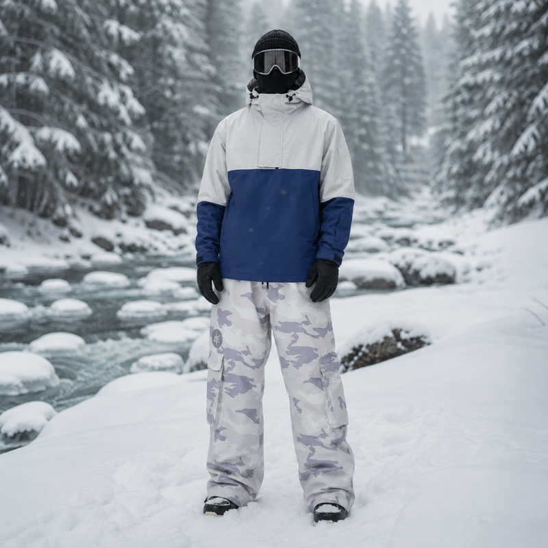 Combinaison de snowboard pour homme - Veste anorak à enfiler et pantalon de ski camouflage - Tenue de ski imperméable