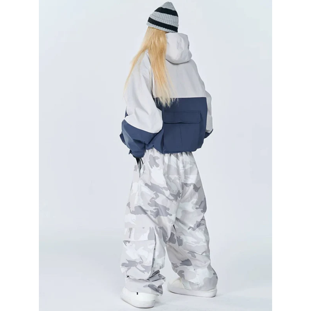 Combinaison de snowboard pour femme - Veste anorak à enfiler et pantalon de ski camouflage - Tenue de ski imperméable