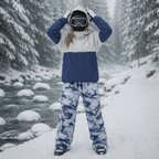 Snowboard Suit Women - Pullover Anorak Jacket and Camo Snow Pants - Waterproof Ski Suit