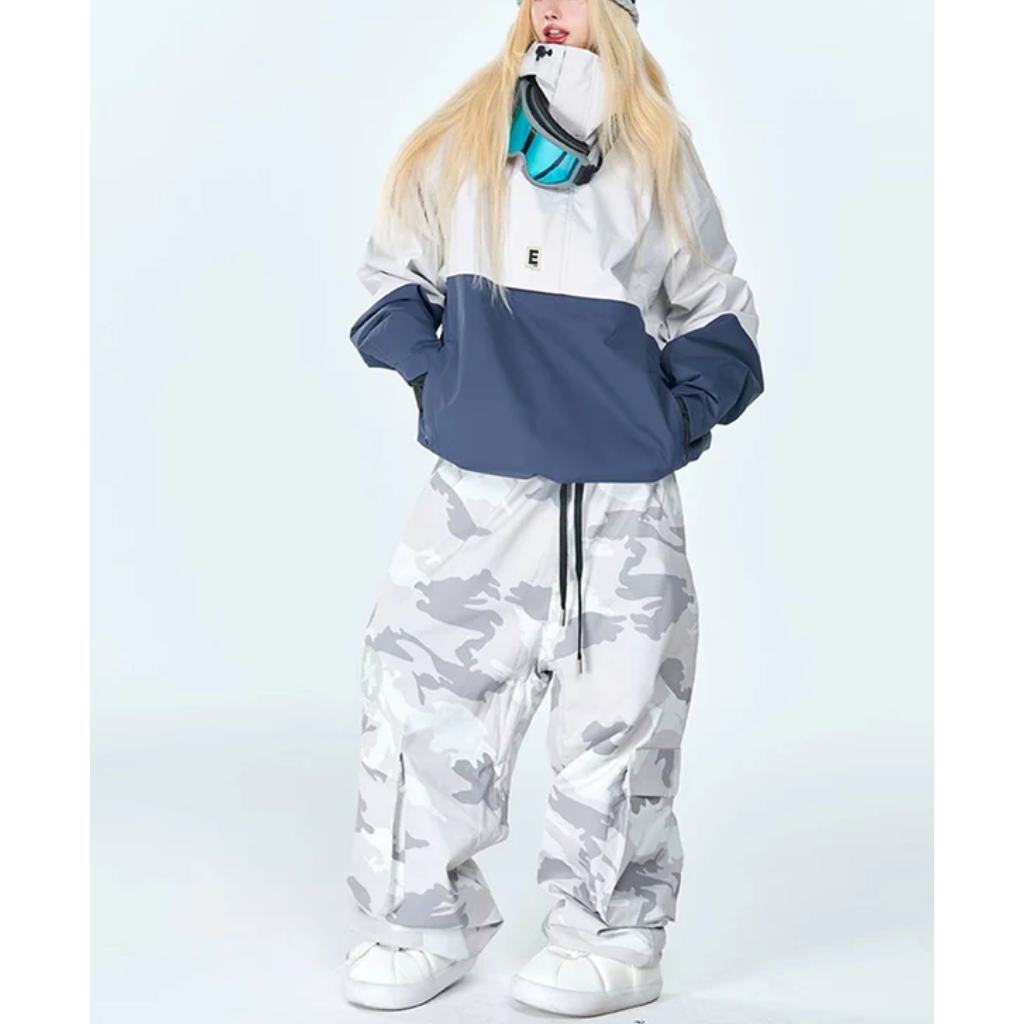Combinaison de snowboard pour femme - Veste anorak à enfiler et pantalon de ski camouflage - Tenue de ski imperméable