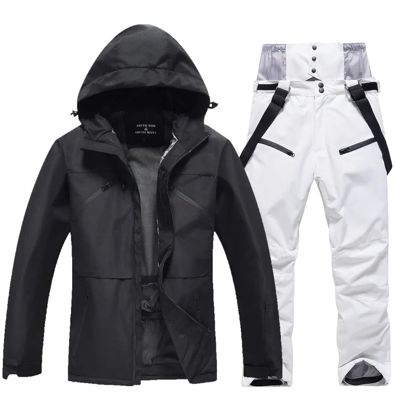 Unisex 2-Piece Ski Suit - Ski Jacket & Pants Set-Frozenoir-Black/White-s-