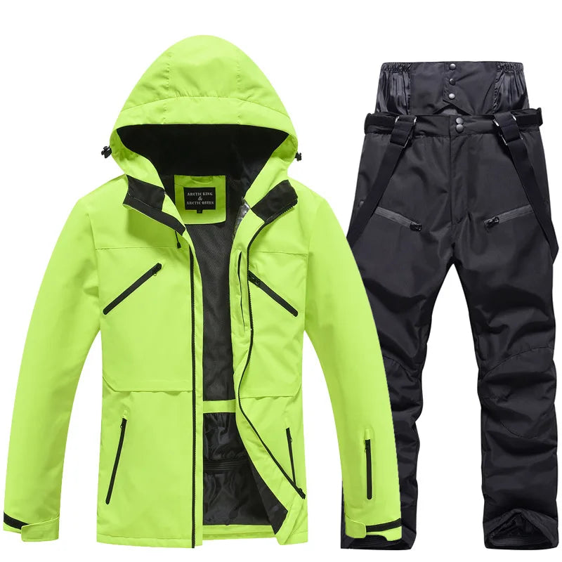 Unisex 2-Piece Ski Suit - Ski Jacket & Pants Set-Frozenoir-Lime Green/Black-s-