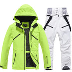 Unisex 2-Piece Ski Suit - Ski Jacket & Pants Set-Frozenoir-Lime Green/White-s-