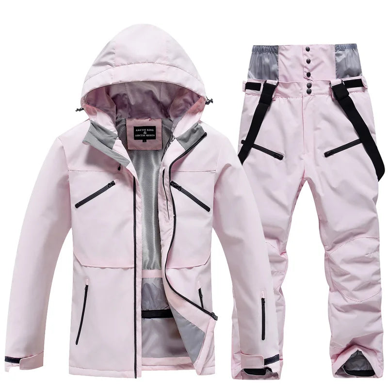 Unisex 2-Piece Ski Suit - Ski Jacket & Pants Set-Frozenoir-Pink-s-