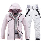Unisex 2-Piece Ski Suit - Ski Jacket & Pants Set-Frozenoir-Pink/White-s-