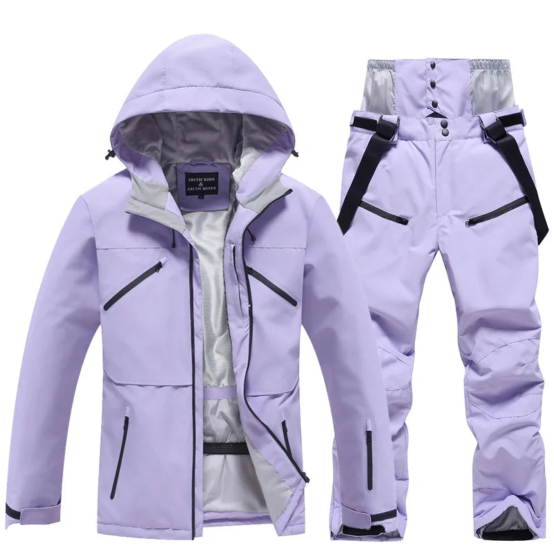 Unisex 2-Piece Ski Suit - Ski Jacket & Pants Set-Frozenoir-Purple-s-