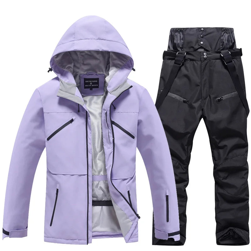 Unisex 2-Piece Ski Suit - Ski Jacket & Pants Set-Frozenoir-Purple/Black-s-