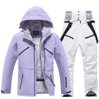 Unisex 2-Piece Ski Suit - Ski Jacket & Pants Set-Frozenoir-Purple/White-s-