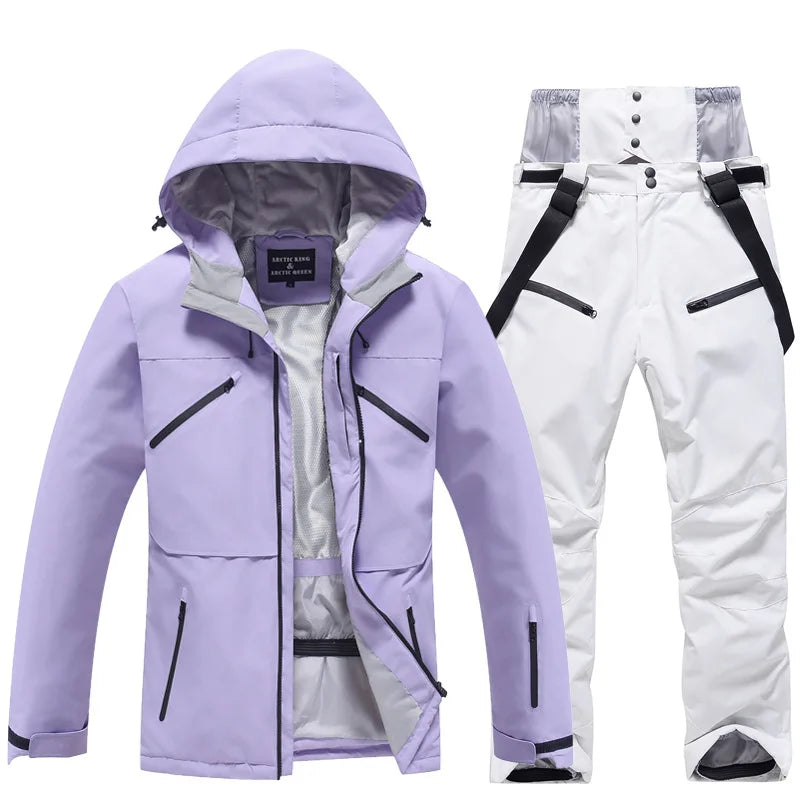 Unisex 2-Piece Ski Suit - Ski Jacket & Pants Set-Frozenoir-Purple/White-s-