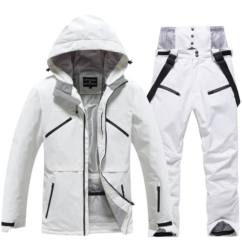 Unisex 2-Piece Ski Suit - Ski Jacket & Pants Set-Frozenoir-White-s-