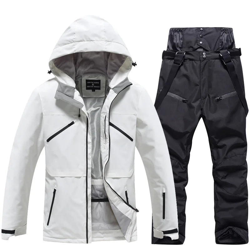 Unisex 2-Piece Ski Suit - Ski Jacket & Pants Set-Frozenoir-White/Black-s-