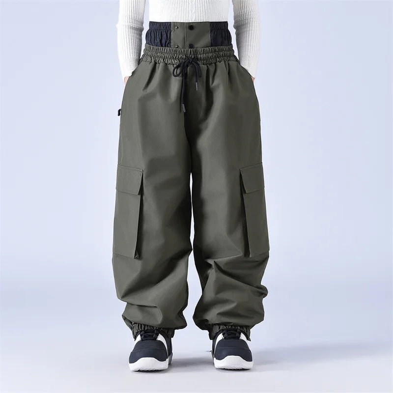 Unisex Baggy Snow Pants - Loose Fit for Snowboard & Ski-Frozenoir-Olive Green-s-
