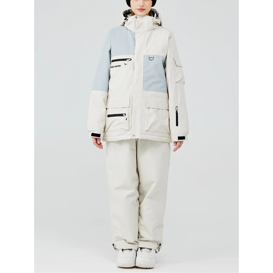 Unisex Ski Suit - Loose Fit Ski Jacket & Pants Set-Frozenoir-Beige-s-