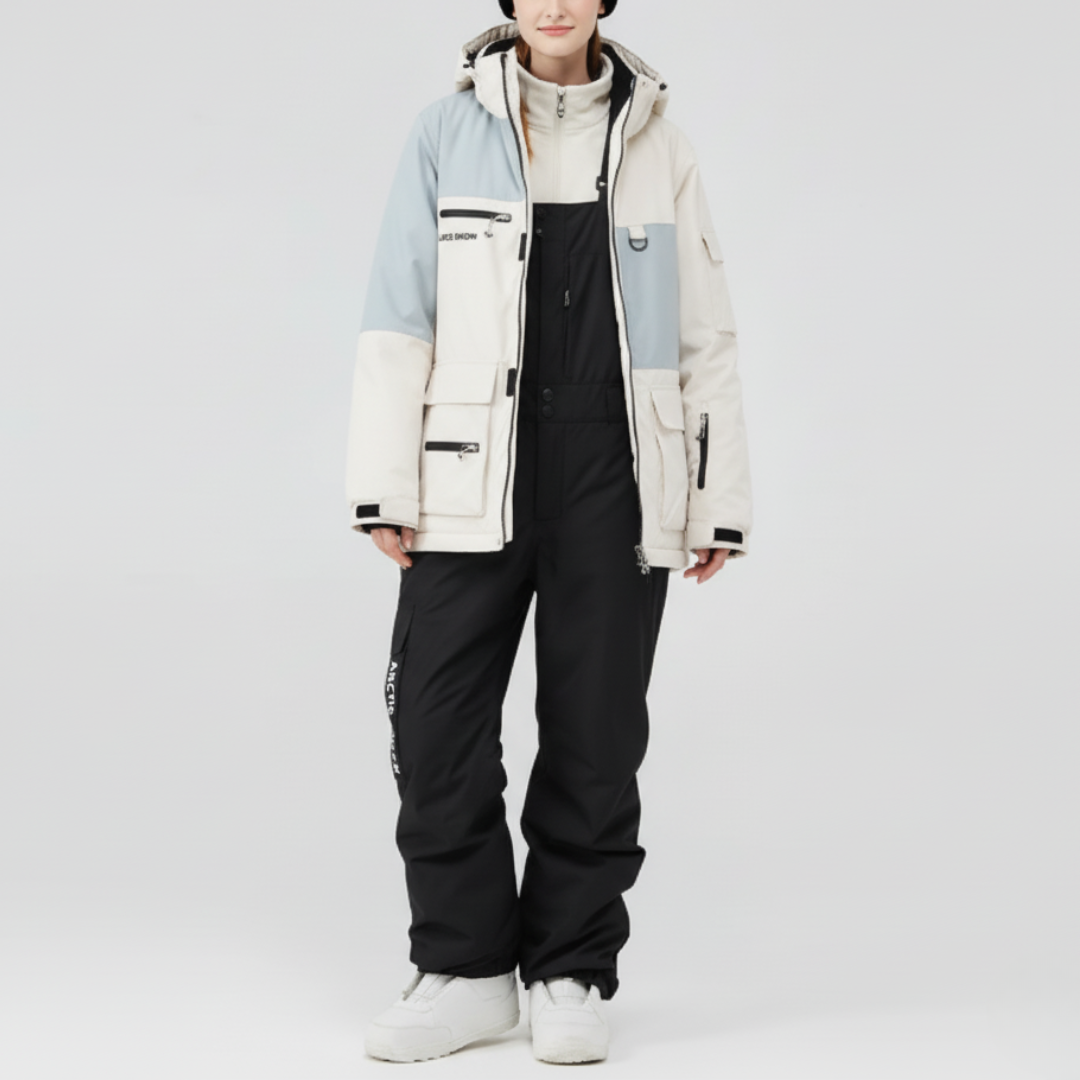 Unisex Ski Suit - Loose Fit Ski Jacket & Pants Set-Frozenoir-Beige/Black-s-
