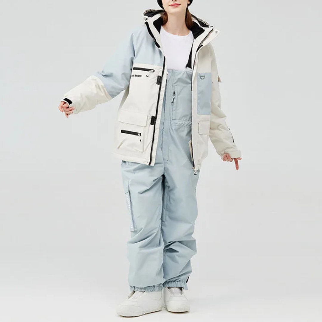 Unisex Ski Suit - Loose Fit Ski Jacket & Pants Set-Frozenoir-Beige/Gray-s-
