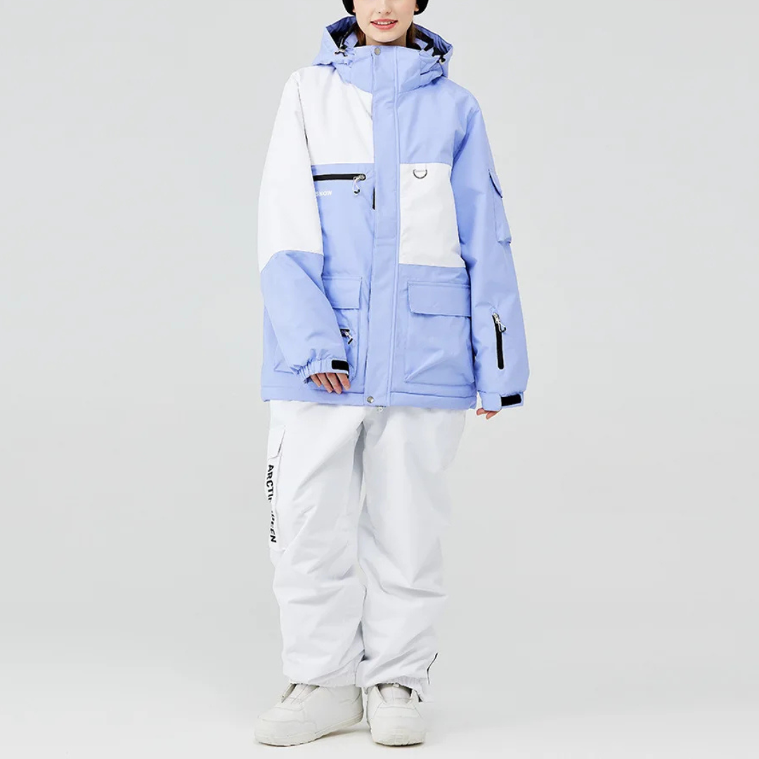 Unisex Ski Suit - Loose Fit Ski Jacket & Pants Set-Frozenoir-Light Blue/White-s-