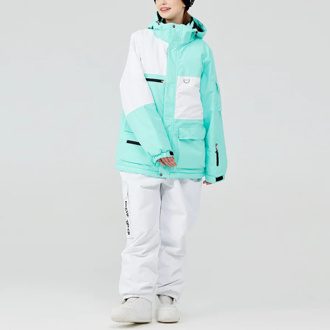Unisex Ski Suit - Loose Fit Ski Jacket & Pants Set-Frozenoir-Light Green/White-s-