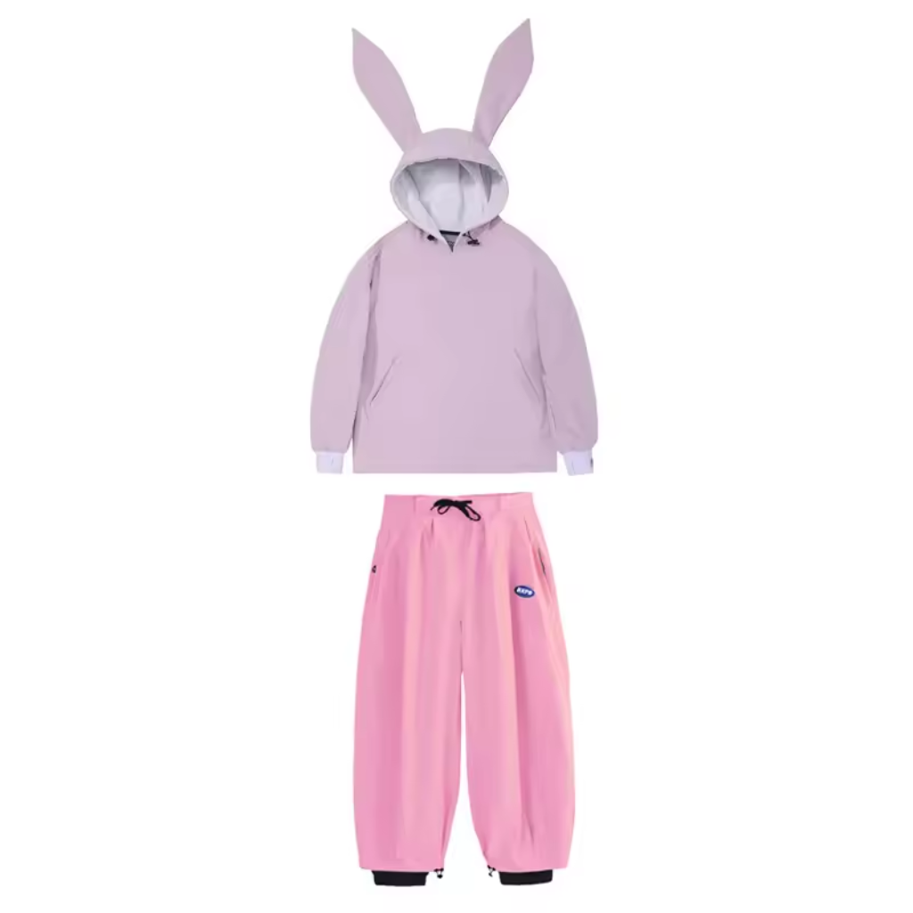 Combinaison de snowboard imperméable pour femme - Veste anorak à oreilles de lapin mignonnes et pantalon