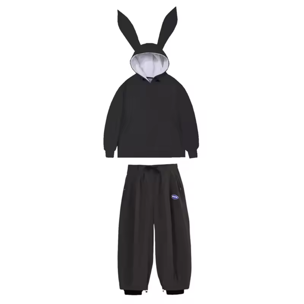 Combinaison de snowboard imperméable pour femme - Veste anorak à oreilles de lapin mignonnes et pantalon