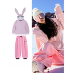 Wasserdichter Snowboardanzug Damen - Süßer Hasenohren-Anorak und Hose