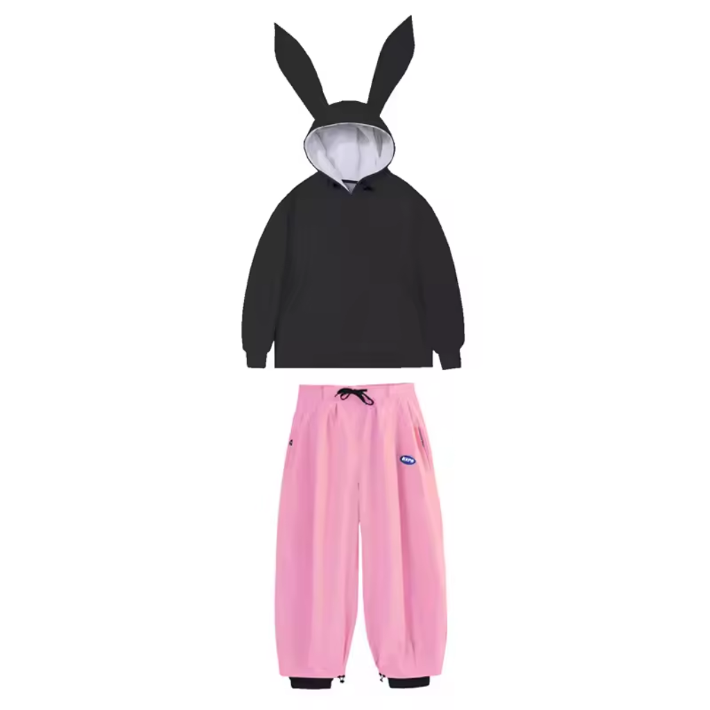 Combinaison de snowboard imperméable pour femme - Veste anorak à oreilles de lapin mignonnes et pantalon
