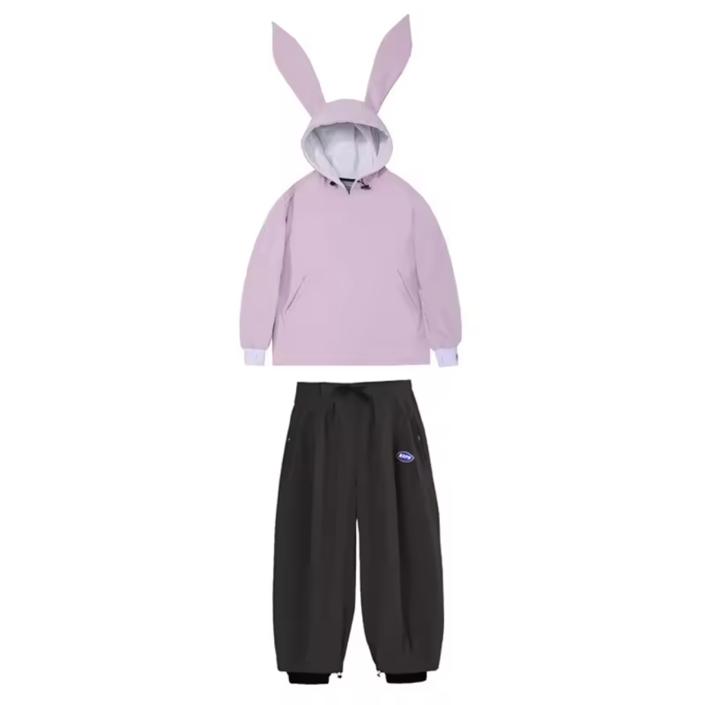 Combinaison de snowboard imperméable pour femme - Veste anorak à oreilles de lapin mignonnes et pantalon