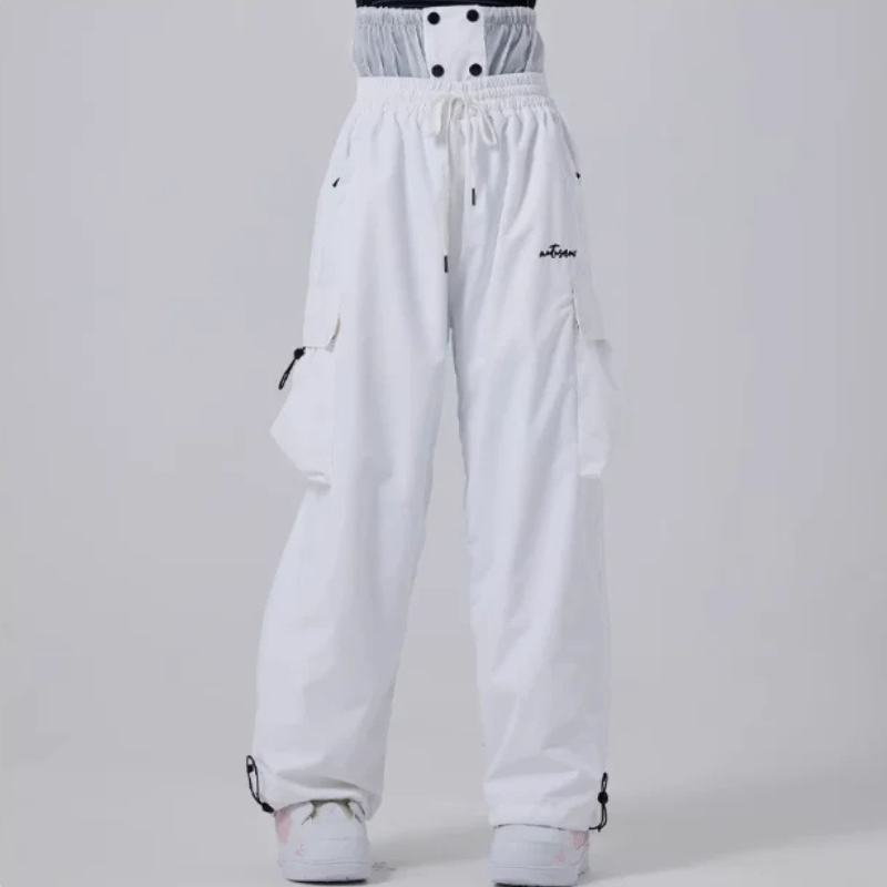 Women's Baggy Snowboard Pants - Waterproof, Loose Fit-Frozenoir-White-s-