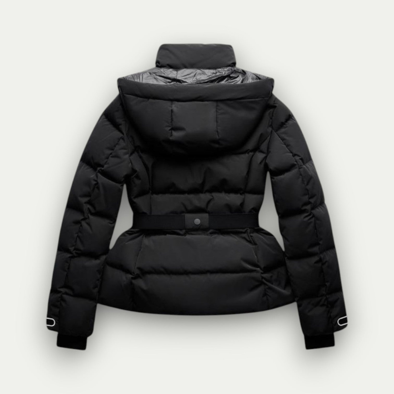 Women's Belted Ski Parka - Insulated Ladies Ski Coat, Black-Frozenoir-