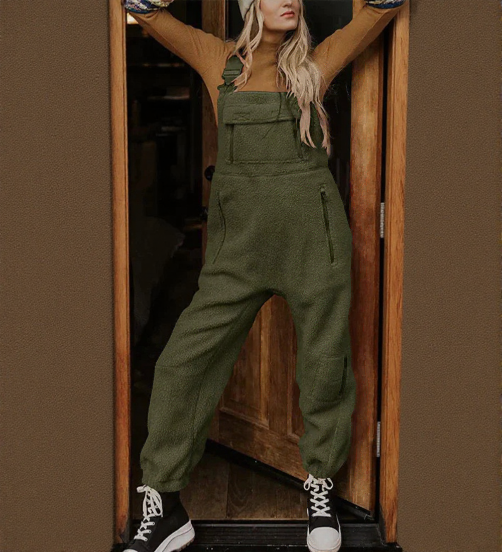 Women's One Piece Ski Suit - Fleece, with Pockets-Frozenoir-Army Green-s-