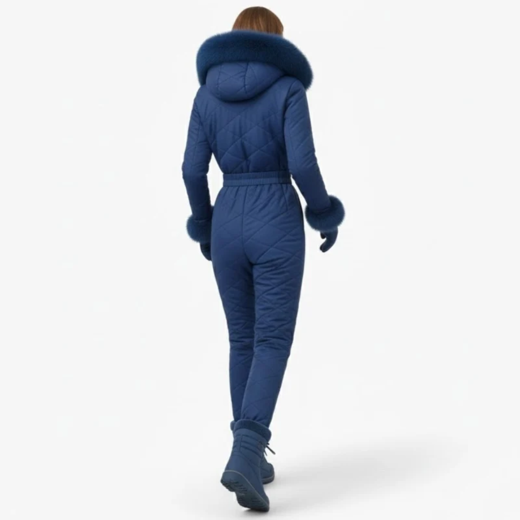 Women's One-Piece Ski Suit - Quilted with Faux Fur Trim