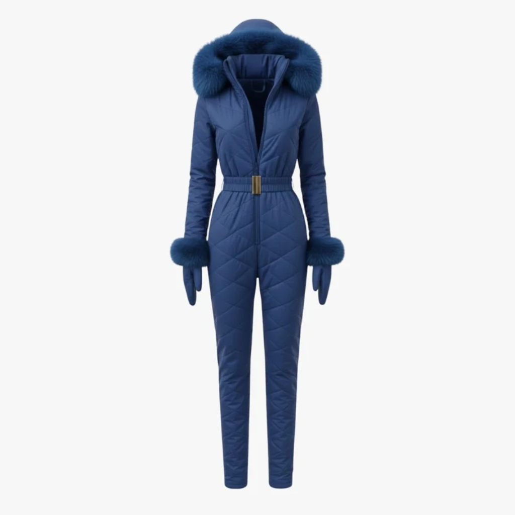 Women's One-Piece Ski Suit - Quilted with Faux Fur Trim