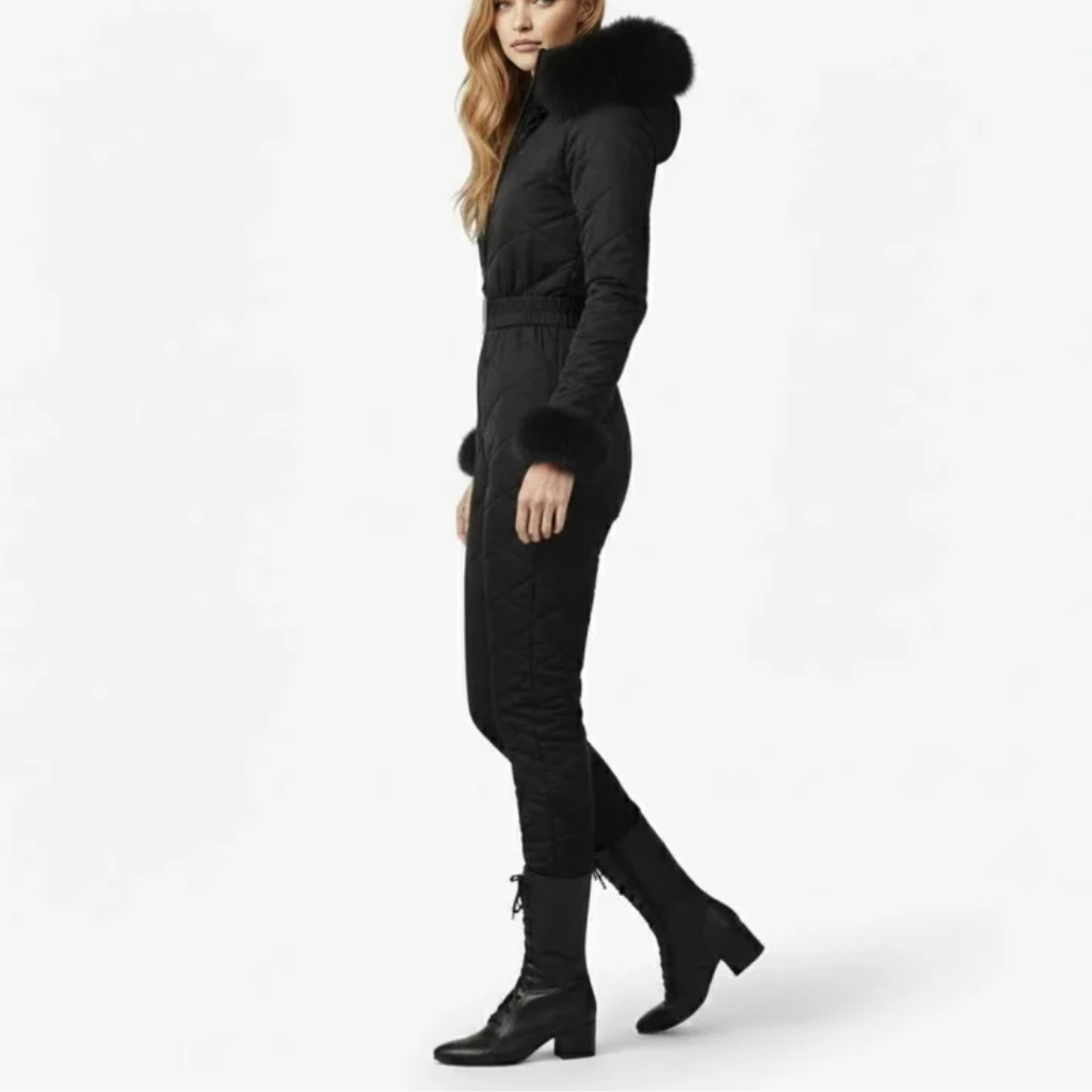 Women's One-Piece Ski Suit - Quilted with Faux Fur Trim